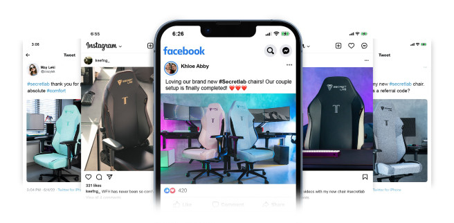 Set de publicaciones en redes sociales de sillas Secretlab para videojuegos.